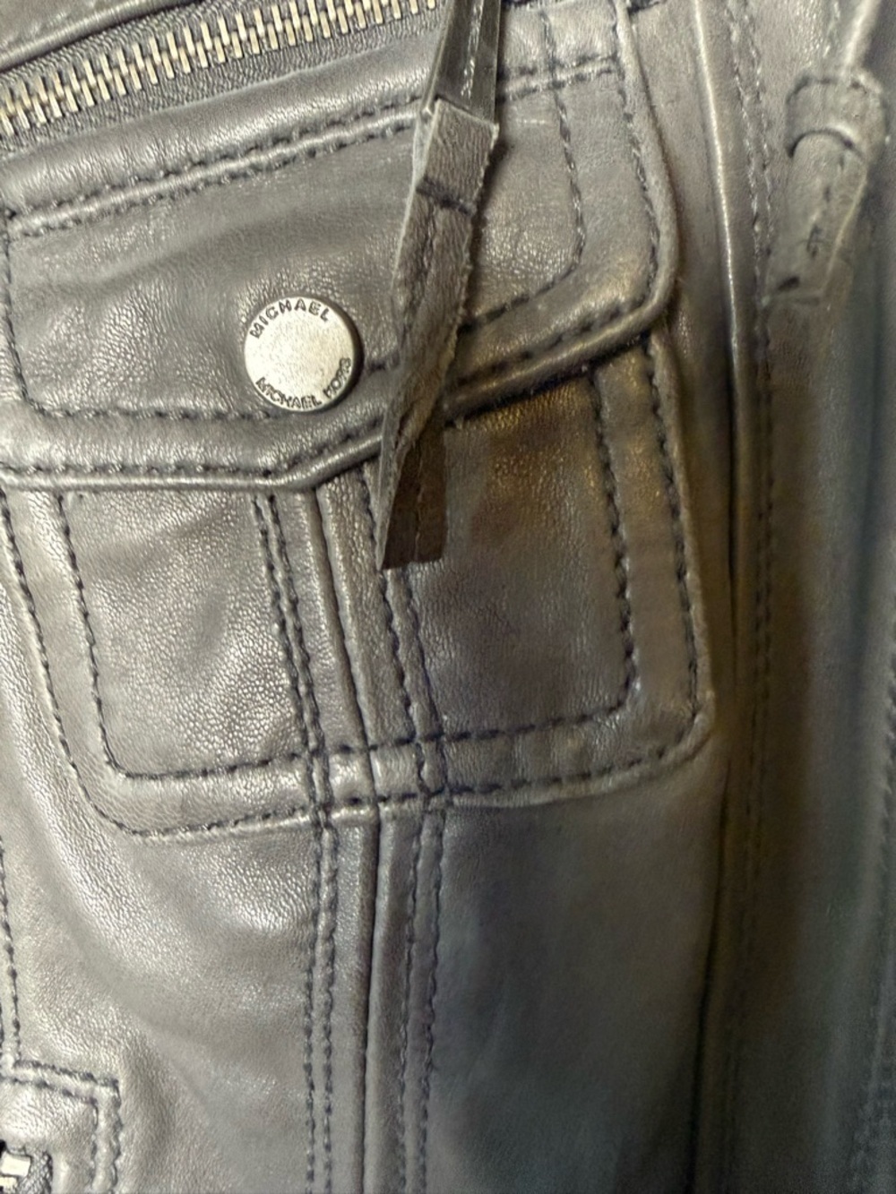 Michael Kors Slate Gray Hooded Moto Jacket Ribbed Knit Panels S - Picture 5 of 10